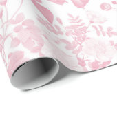 Roze Witte Bloemen Rozen Chinoiserie Patroon Cadeaupapier (Rol Hoek)