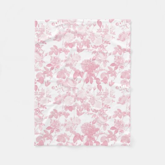 Roze Witte Bloemen Rozen Chinoiserie Patroon Fleece Deken (Voorkant)