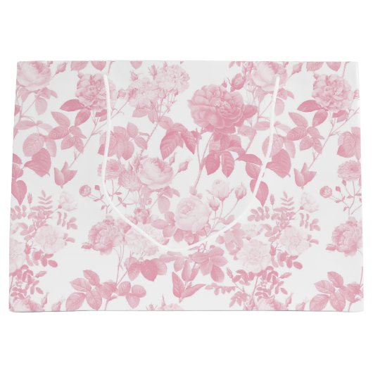 Roze Witte Bloemen Rozen Chinoiserie Patroon Groot Cadeauzakje (Voorkant)