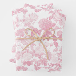 Roze Witte Bloemen Rozen Chinoiserie Patroon Inpakpapier Vel