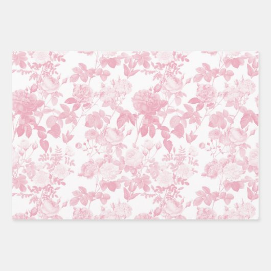 Roze Witte Bloemen Rozen Chinoiserie Patroon Inpakpapier Vel (Voorkant)