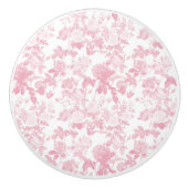 Roze Witte Bloemen Rozen Chinoiserie Patroon Keramische Knop (Voorkant)