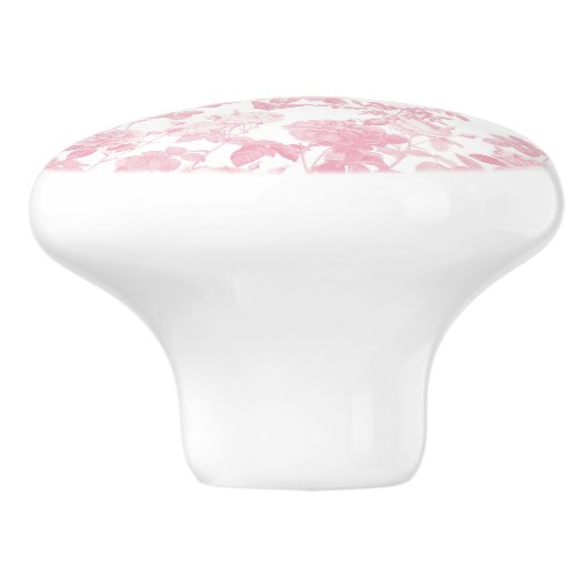 Roze Witte Bloemen Rozen Chinoiserie Patroon Keramische Knop (Zijkant)