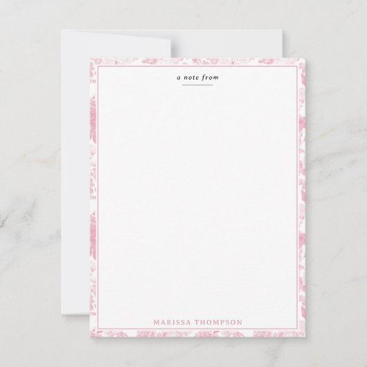 Roze Witte Bloemen Rozen Chinoiserie Patroon Notitiekaartje (Voorkant)