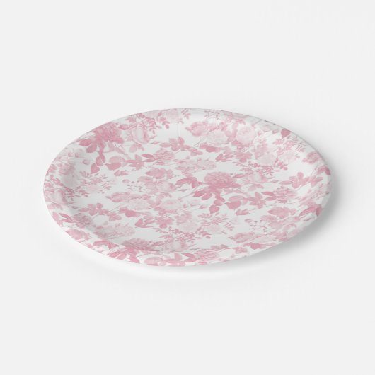 Roze Witte Bloemen Rozen Chinoiserie Patroon Papieren Bordje (Gekanteld)