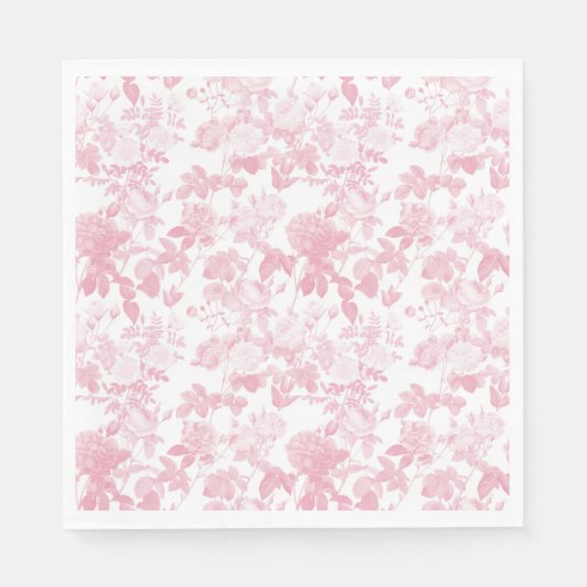 Roze Witte Bloemen Rozen Chinoiserie Patroon Servet (Voorkant)