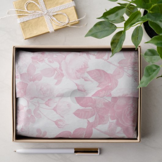 Roze Witte Bloemen Rozen Chinoiserie Patroon Tissuepapier (Geschenk)