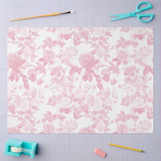 Roze Witte Bloemen Rozen Chinoiserie Patroon Tissuepapier (Craft)