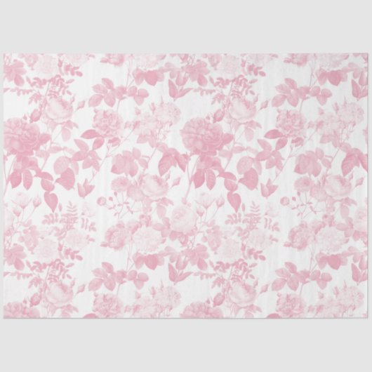 Roze Witte Bloemen Rozen Chinoiserie Patroon Tissuepapier (Voorkant)