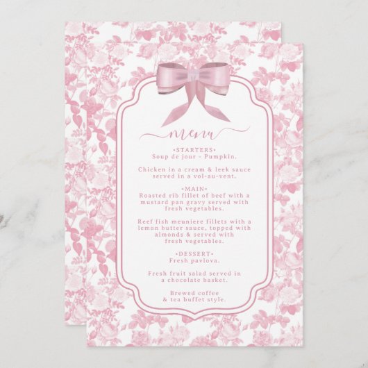 Roze Witte Bloemen Rozen Chinoiserie Vrijgezellenf Menu (Voorkant / Achterkant)