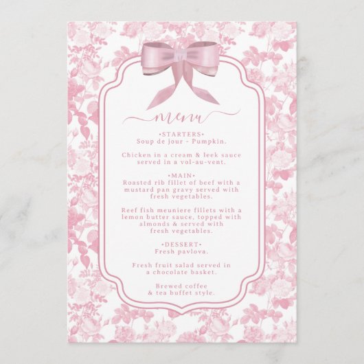 Roze Witte Bloemen Rozen Chinoiserie Vrijgezellenf Menu (Voorkant)