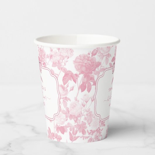 Roze Witte Bloemen Rozen Chinoiserie Vrijgezellenf Papieren Bekers (Links)