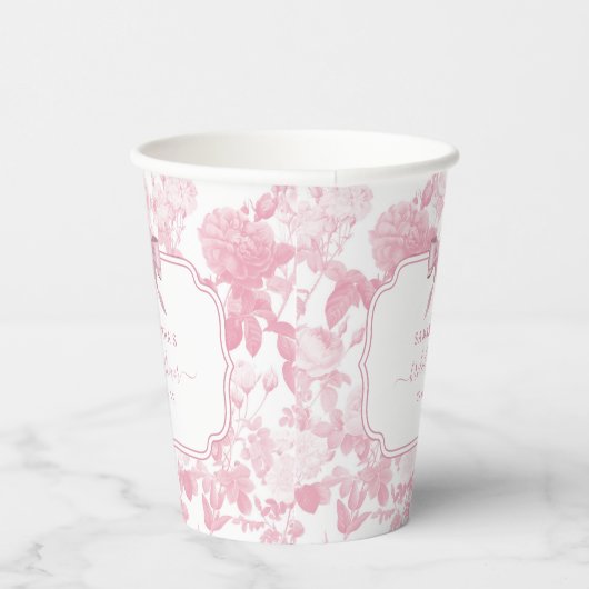 Roze Witte Bloemen Rozen Chinoiserie Vrijgezellenf Papieren Bekers (Rechts)