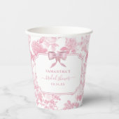 Roze Witte Bloemen Rozen Chinoiserie Vrijgezellenf Papieren Bekers (Voorkant)