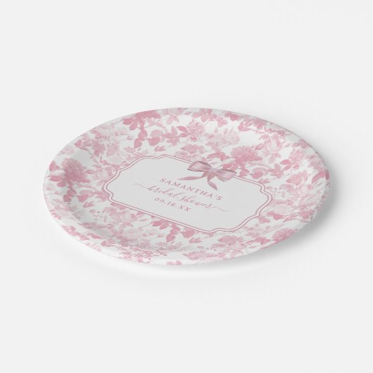 Roze Witte Bloemen Rozen Chinoiserie Vrijgezellenf Papieren Bordje (Gekanteld)