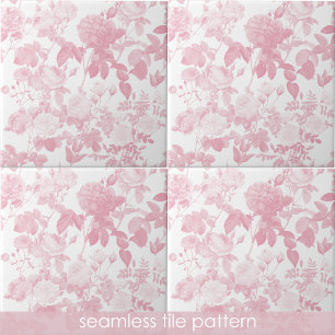 Roze Witte Bloemen Rozen Patroon Tegeltje
