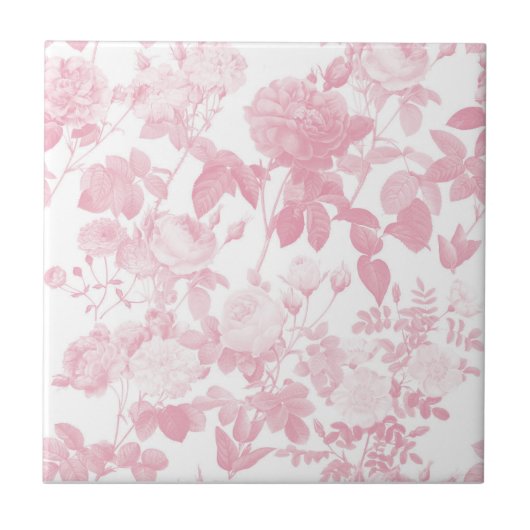 Roze Witte Bloemen Rozen Patroon Tegeltje (Voorkant)