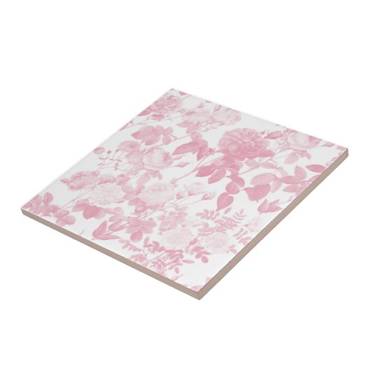 Roze Witte Bloemen Rozen Patroon Tegeltje (Zijkant)