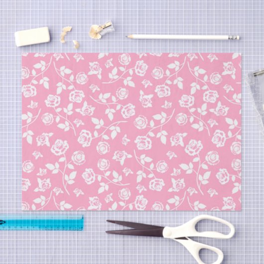 Roze & Witte Bloemen/Rozen Tissuepapier (Craft)
