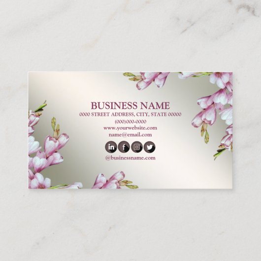 Roze Witte Bloemen Rustic Elegant Visitekaartje (Achterkant)