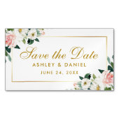 Roze Witte Bloemen Save The Date Mini Magnet Magnetisch Visitekaartje (Voorkant)