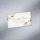 Roze Witte Bloemen Save The Date Mini Magnet Magnetisch Visitekaartje (Voorbeeld)