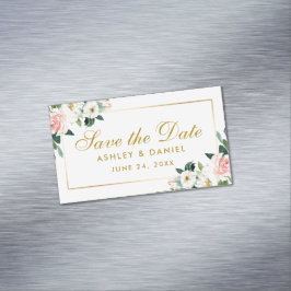 Roze Witte Bloemen Save The Date Mini Magnet Magnetisch Visitekaartje