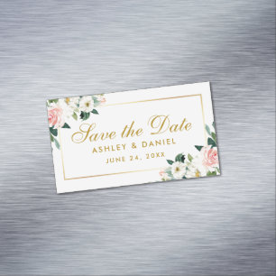 Roze Witte Bloemen Save The Date Mini Magnet Magnetisch Visitekaartje