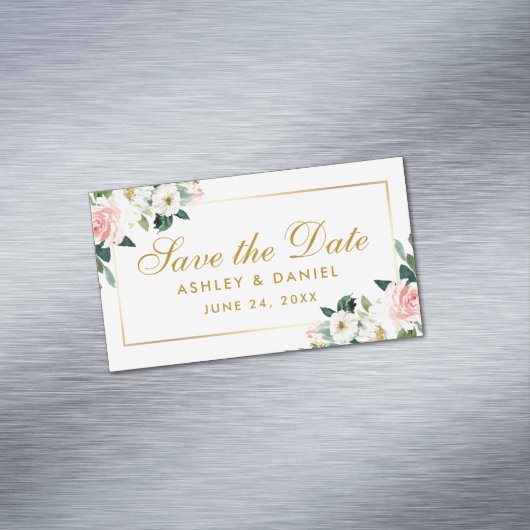 Roze Witte Bloemen Save The Date Mini Magnet Magnetisch Visitekaartje (Voorbeeld)