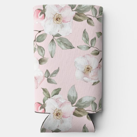  roze witte bloemen seltzer blikjeskoeler (Achterkant)