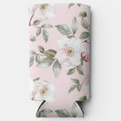  roze witte bloemen seltzer blikjeskoeler (Voorkant)