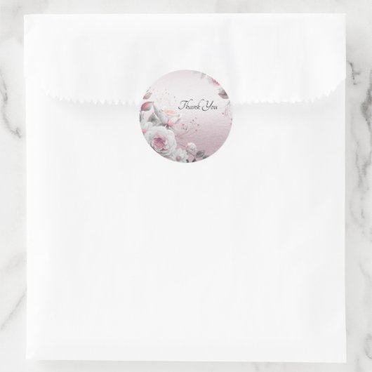 Roze Witte Bloemen Sticker (Tas)
