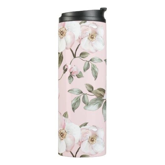  roze witte bloemen thermosbeker (Gedraaid links)