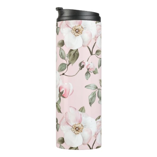  roze witte bloemen thermosbeker (Geroteerd rechts)