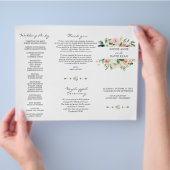 Roze Witte Bloemen Tri+Fold Huwelijksprogramma (Hand)