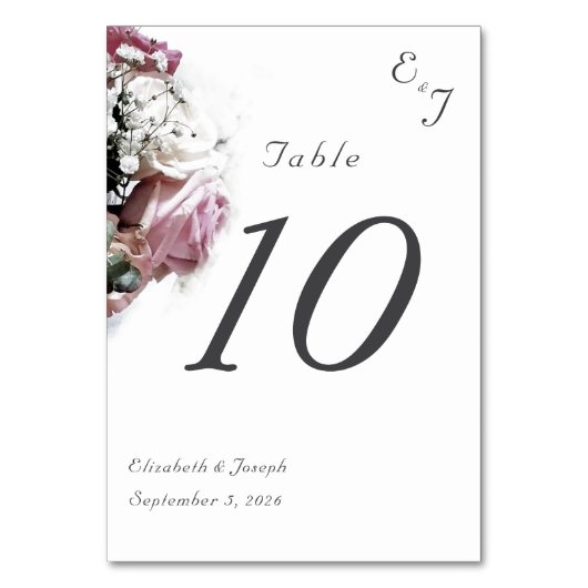 Roze & Witte Bloemen Trouwtafel Kaart (Voorkant)