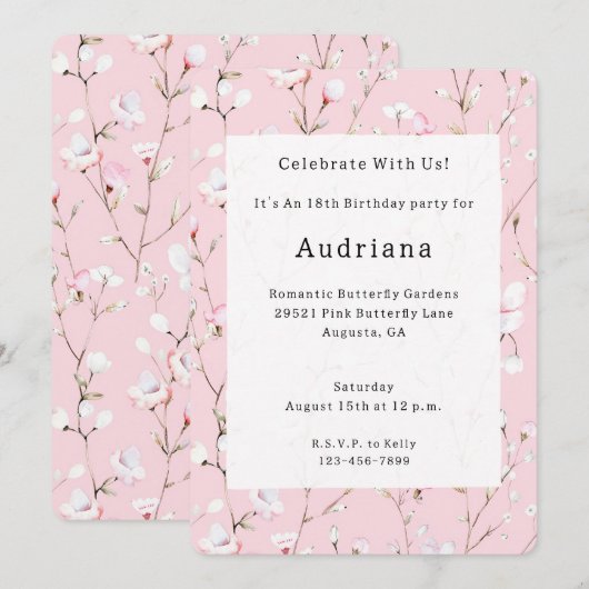  Roze Witte Bloemen Verjaardag Kaart (Voorkant / Achterkant)