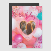 Roze & Witte Bloemen Verjaardag Kaart Magnetische Uitnodiging (Voorkant / Achterkant)