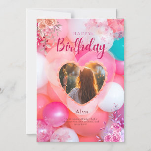Roze & Witte Bloemen Verjaardagskaart Magnetische Uitnodiging