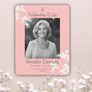 Roze Witte Bloemen Viering van het Leven Fotokaart Kaart