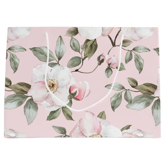  Roze Witte Bloemen Vrijgezellenfeest Groot Cadeauzakje (Voorkant)