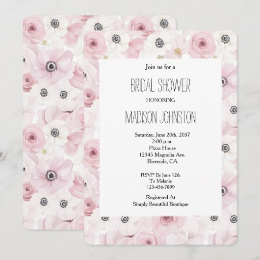 Roze Witte Bloemen Vrijgezellenfeest Kaart (Voorkant / Achterkant)