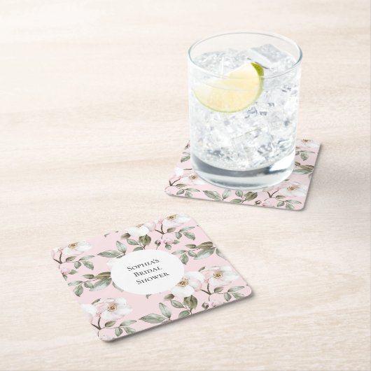  Roze Witte Bloemen Vrijgezellenfeest Kartonnen Onderzetters (Insitu)