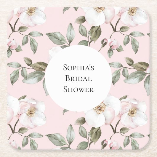  Roze Witte Bloemen Vrijgezellenfeest Kartonnen Onderzetters (Voorkant)