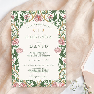 Roze Witte Bloemen William Morris Wedding Kaart
