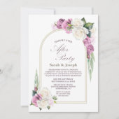 Roze witte bloemenboog bruiloft na feest kaart (Voorkant)