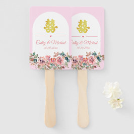 roze witte bloemenboog chinese bruiloft handwaaier