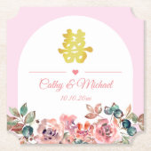 Roze witte bloemenboog Chinese bruiloft Kartonnen Onderzetters (Voorkant)