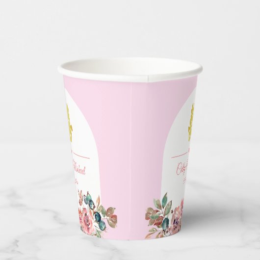 Roze witte bloemenboog Chinese bruiloft Papieren Bekers (Rechts)