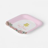 Roze witte bloemenboog Chinese bruiloft Papieren Bordje (Gebogen)